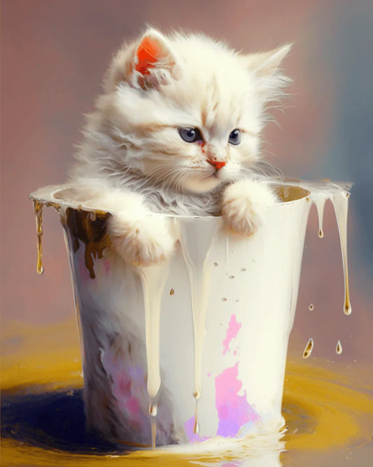 Kitten in Milk Cup Paint by Number for Adults by Paintarthub