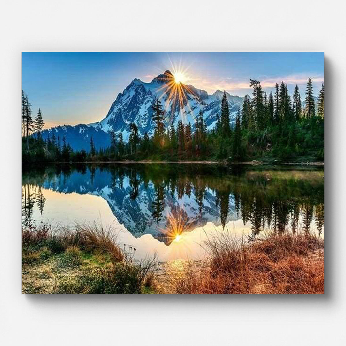 Lake and Mountain Reflection Paint by Numbers for Adults by Paintarthub - Finished Wall Art