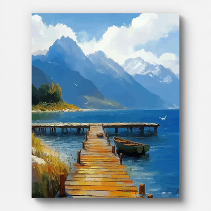 Lakeside Mountain View Paint by Numbers for Adults by Paintarthub - Finished Wall Art