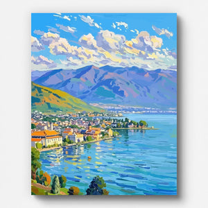 Lakeside Village Paint by Numbers for Adults by Paintarthub - Finished Wall Art