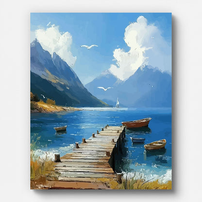 Lakeside Wooden Pier Paint by Numbers for Adults by Paintarthub - Finished Wall Art