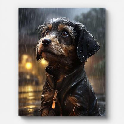 Leather Jacket Puppy Paint by Numbers for Adults by Paintarthub - Finished Wall Art