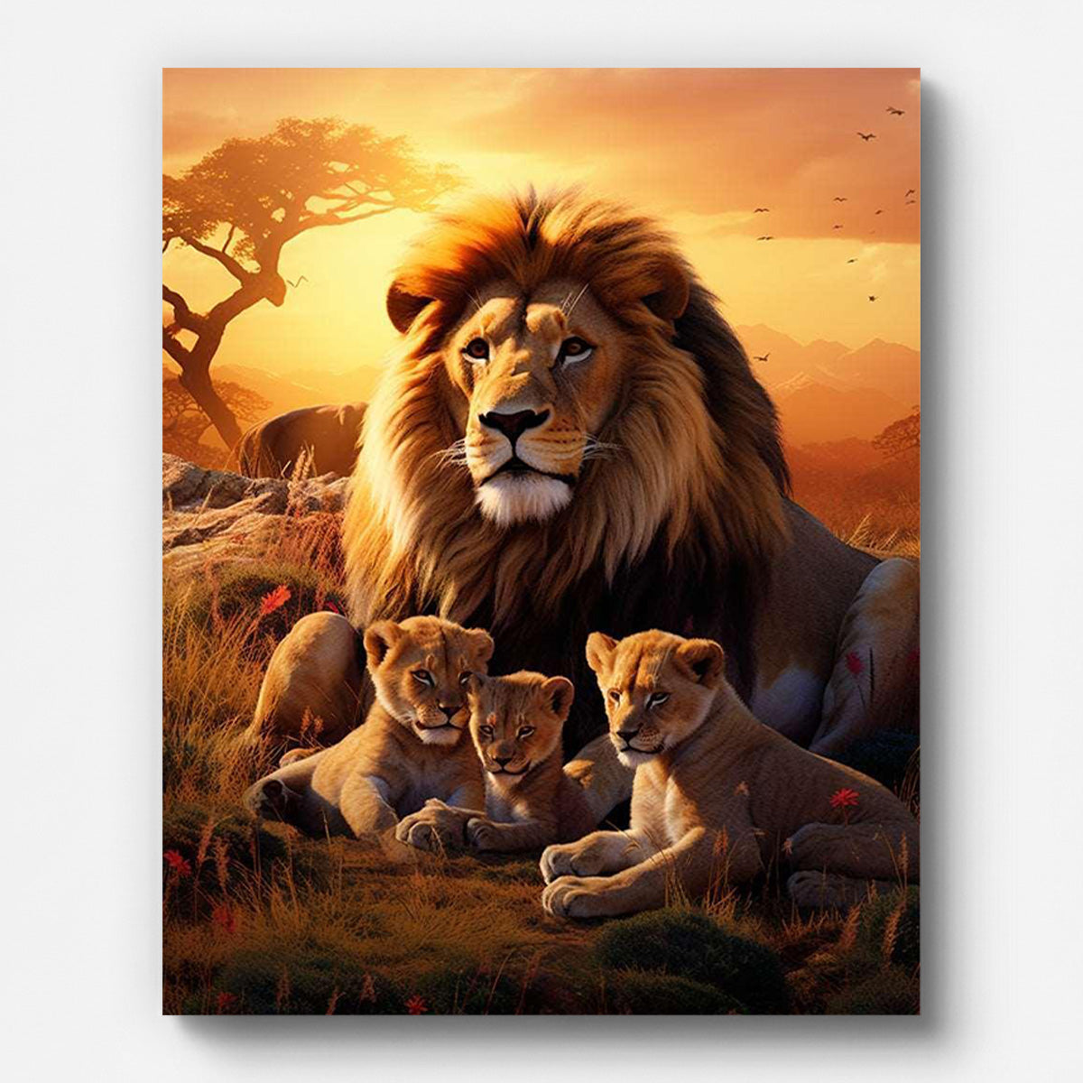 Lion Father and Cub Paint by Numbers for Adults by Paintarthub - Finished Wall Art