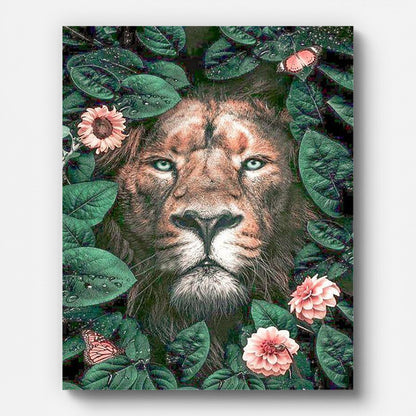 Lion and Flowers Paint by Numbers for Adults by Paintarthub - Finished Wall Art