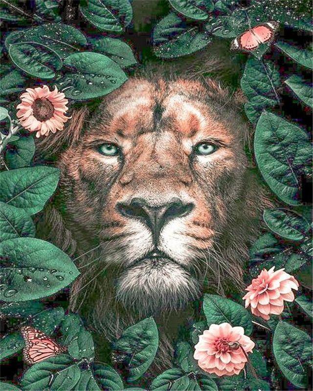 Lion and Flowers Paint by Numbers for Adults by Paintarthub