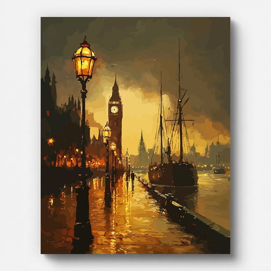 London Big Ben Riverside Night Paint by Numbers for Adults by Paintarthub - Finished Wall Art