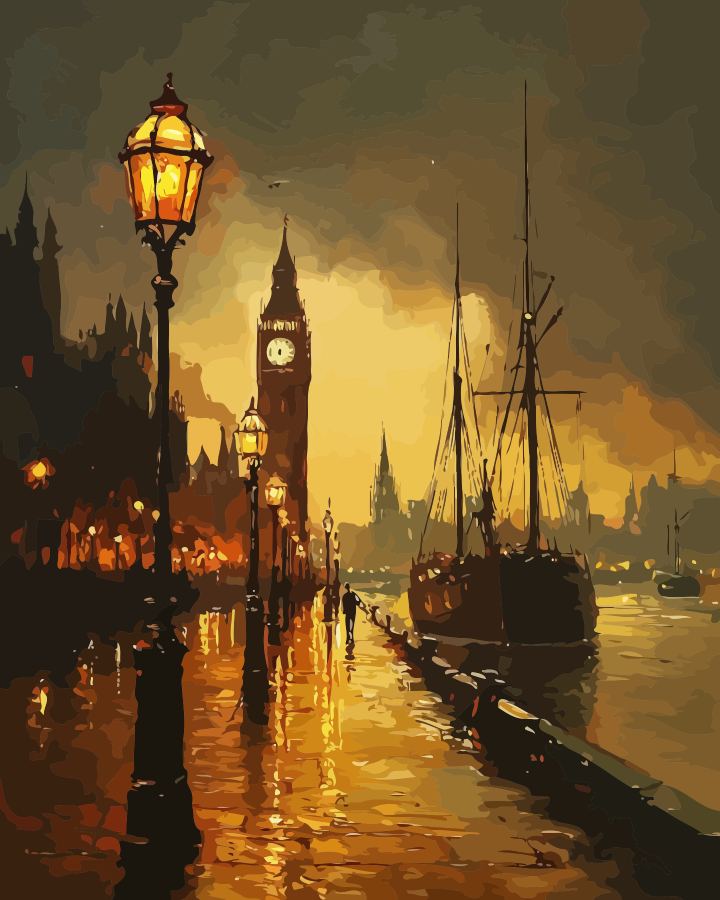 London Big Ben Riverside Night Paint by Numbers for Adults by Paintarthub