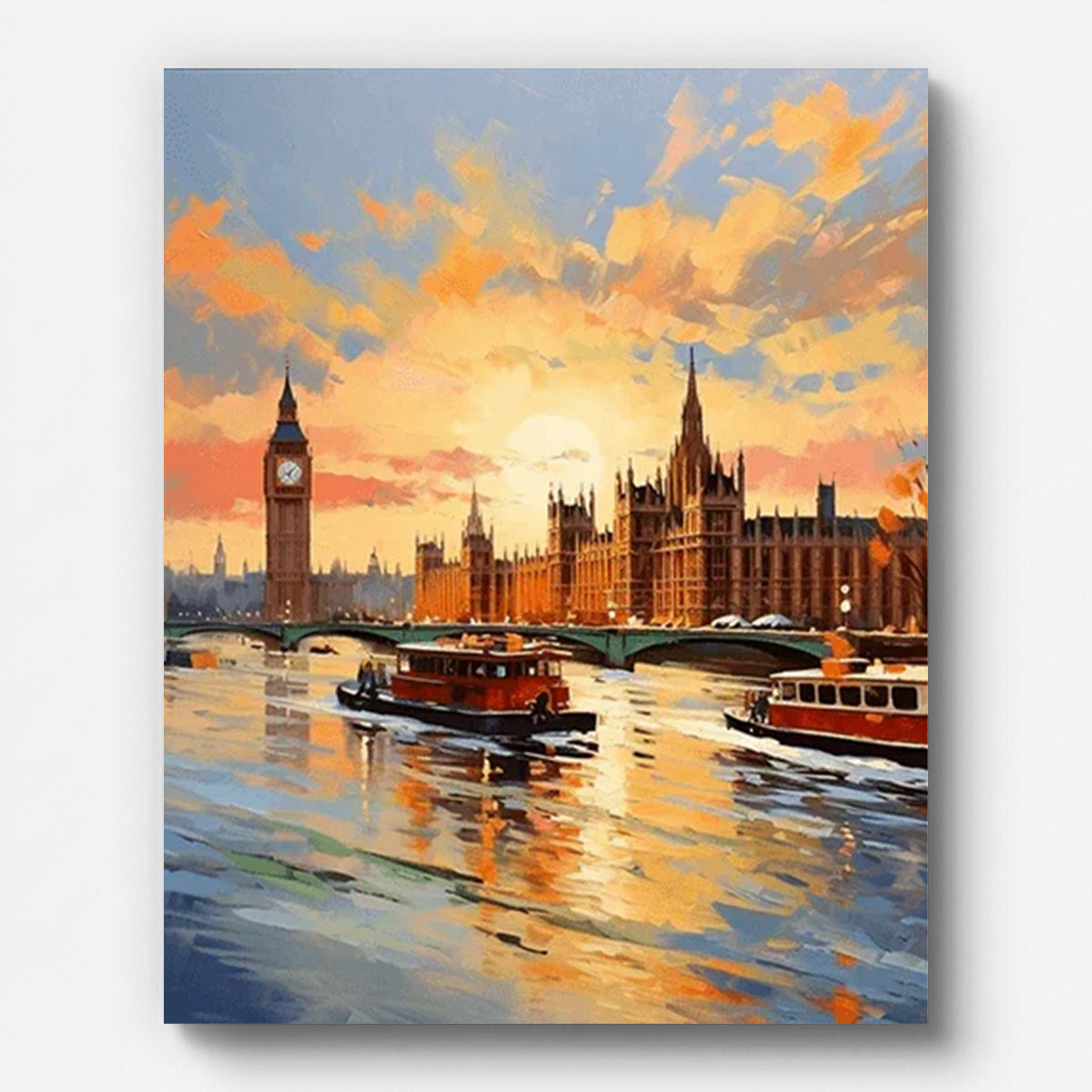 London Riverside at Dusk Paint by Numbers FR for Adults by Paintarthub - Finished Wall Art