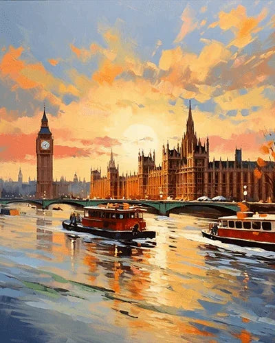 London Riverside at Dusk Paint by Numbers for Adults by Paintarthub