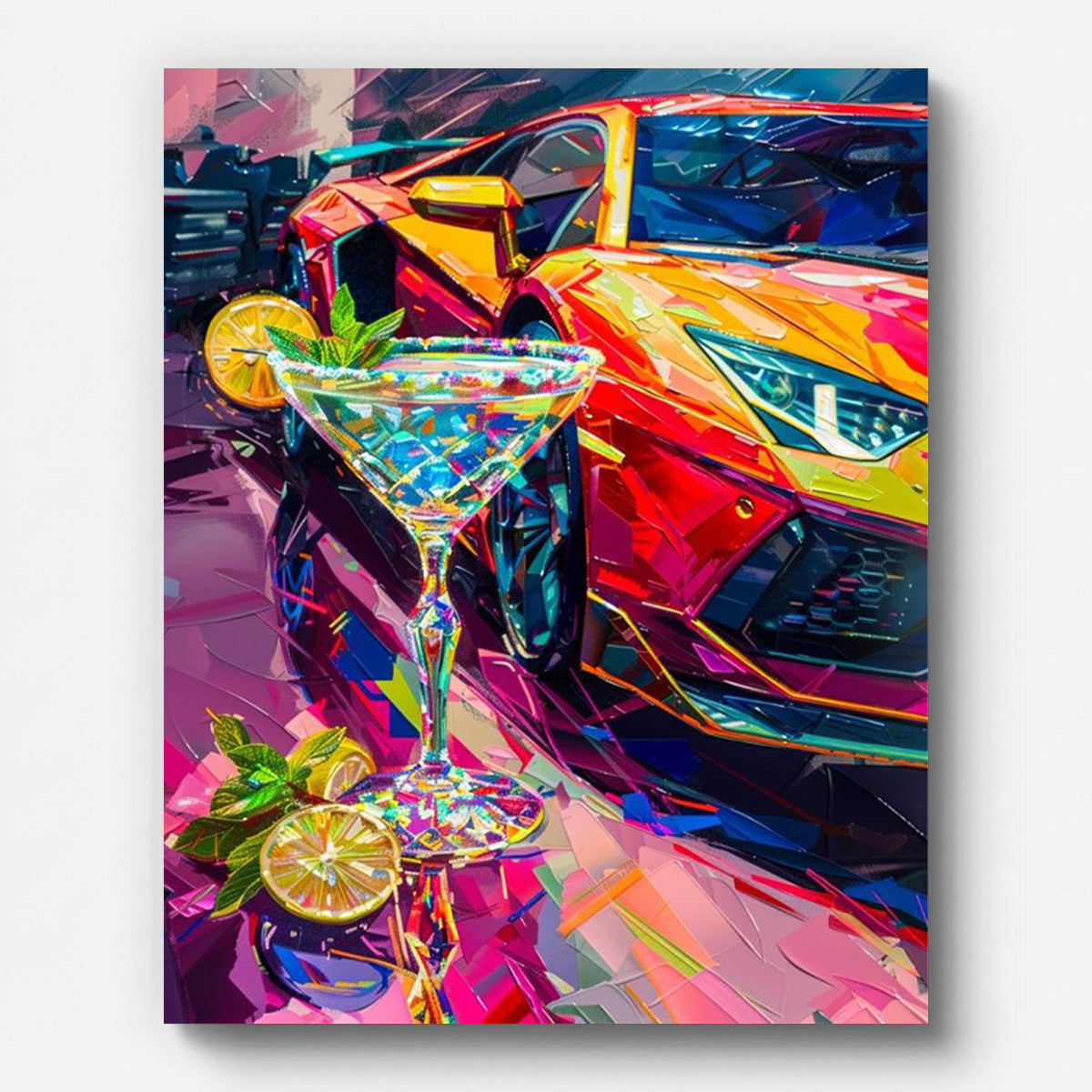Luxury Car and Cocktail Paint by Numbers for Adults by Paintarthub - Finished Wall Art