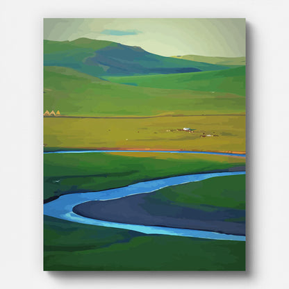 Meadow Valley Paint by Numbers for Adults by Paintarthub - Finished Wall Art