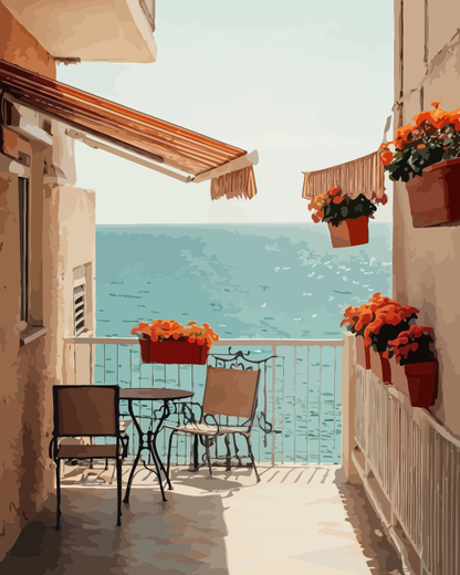 Mediterranean Balcony Paint by Numbers for Adults by Paintarthub