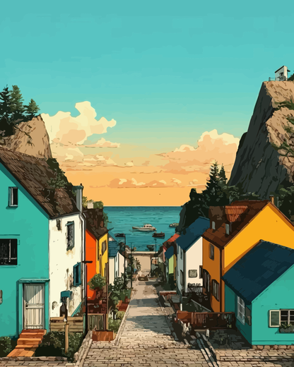 Mediterranean Coastal Town Paint by Numbers for Adults by Paintarthub