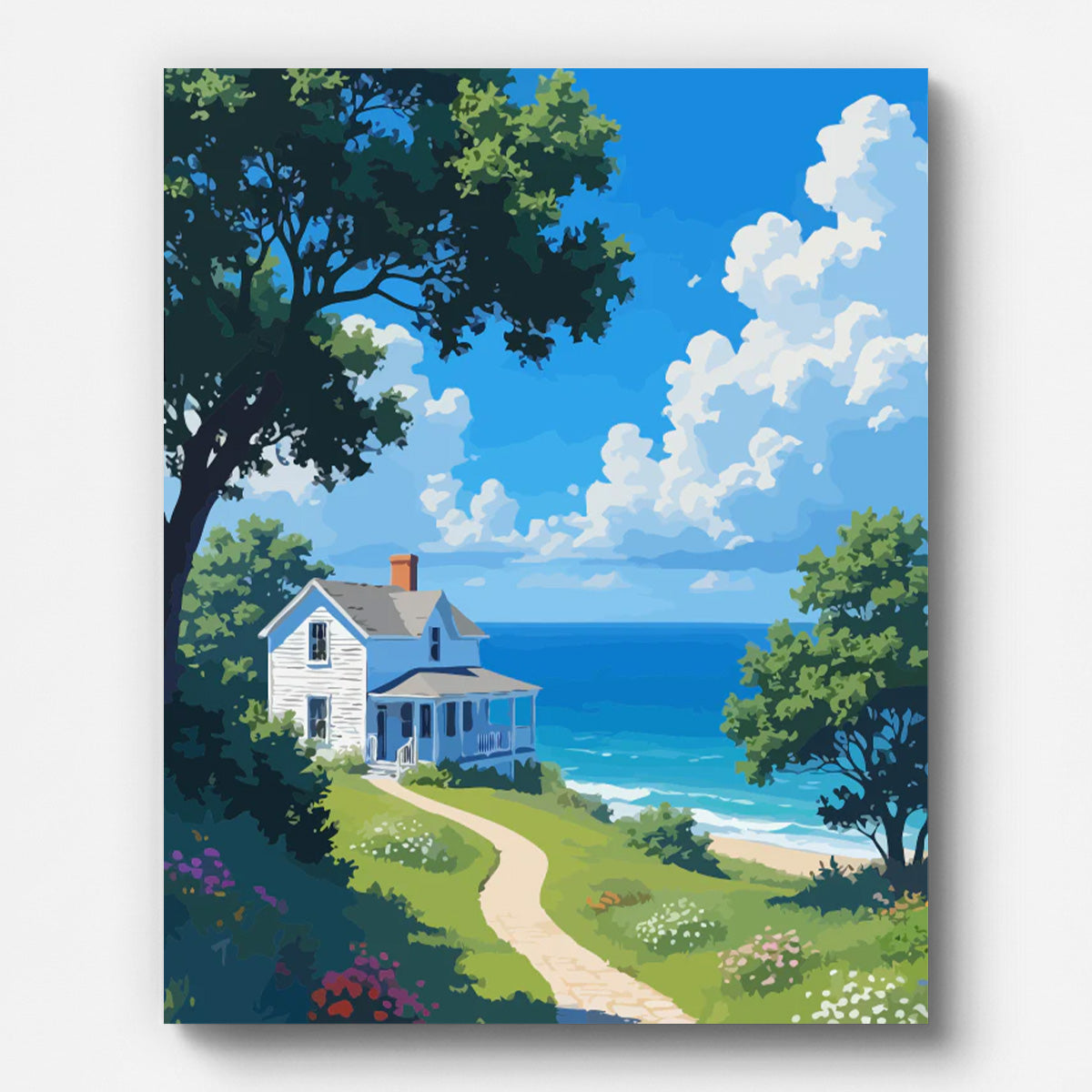 Mediterranean Coastal Villa Paint by Numbers for Adults by Paintarthub - Finished Wall Art