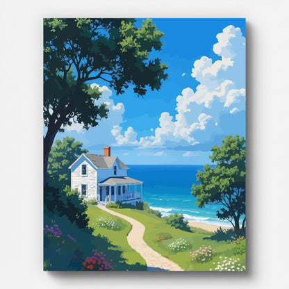 Mediterranean Coastal Villa Paint by Numbers for Adults by Paintarthub - Finished Wall Art