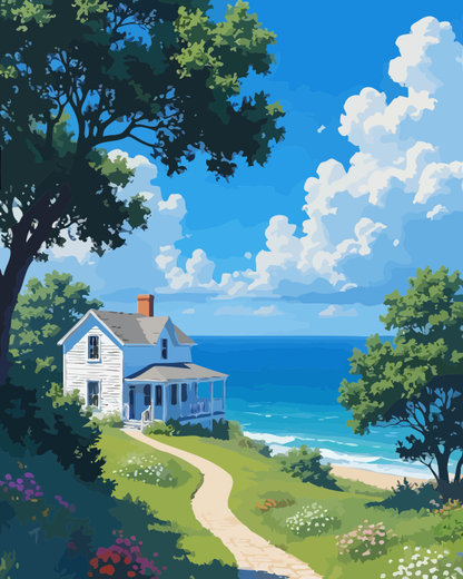 Mediterranean Coastal Villa Paint by Numbers for Adults by Paintarthub