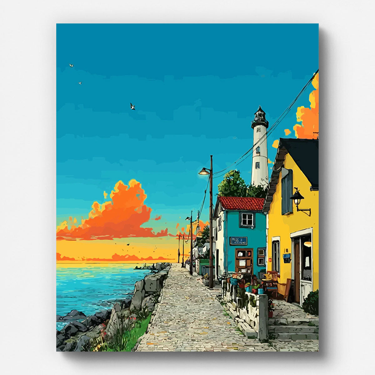 Mediterranean Harbor Sunset Paint by Numbers for Adults by Paintarthub - Finished Wall Art