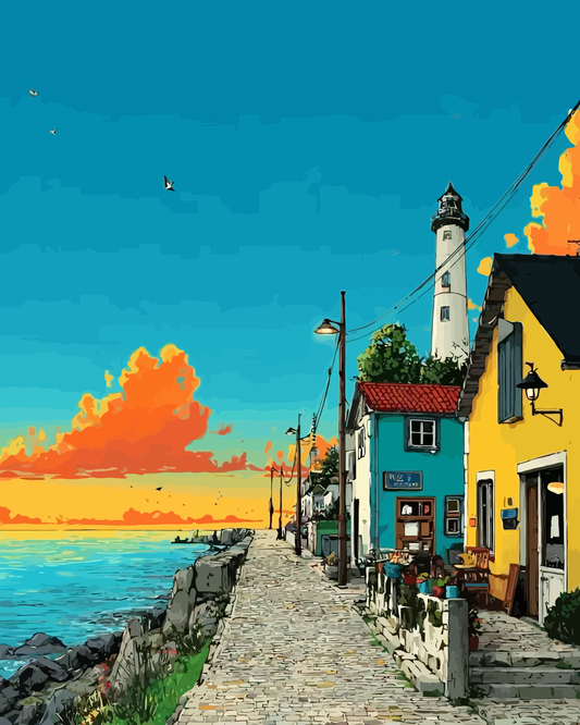 Mediterranean Harbor Sunset Paint by Numbers for Adults by Paintarthub