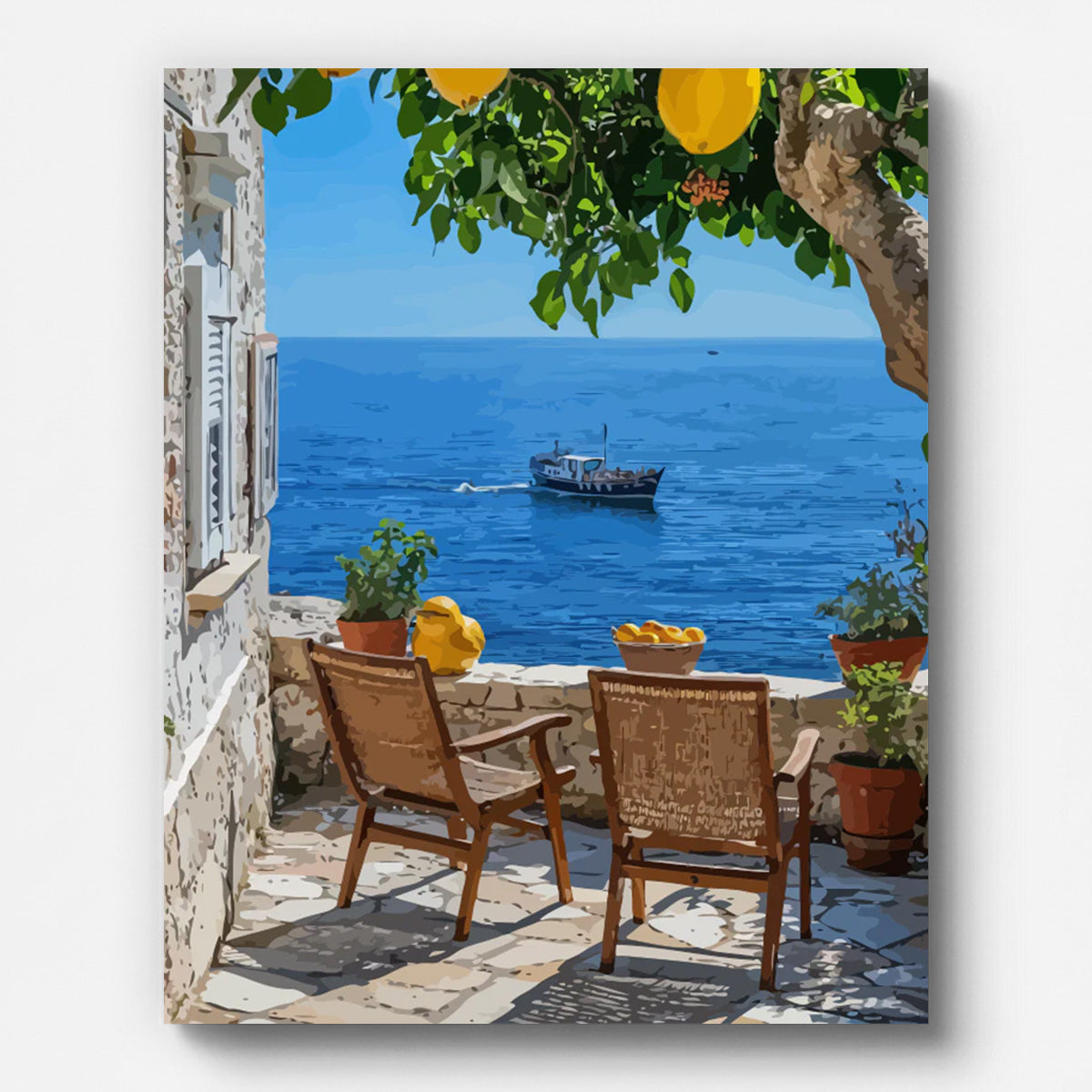 Mediterranean Terrace Lemon Garden Paint by Numbers for Adults by Paintarthub - Finished Wall Art