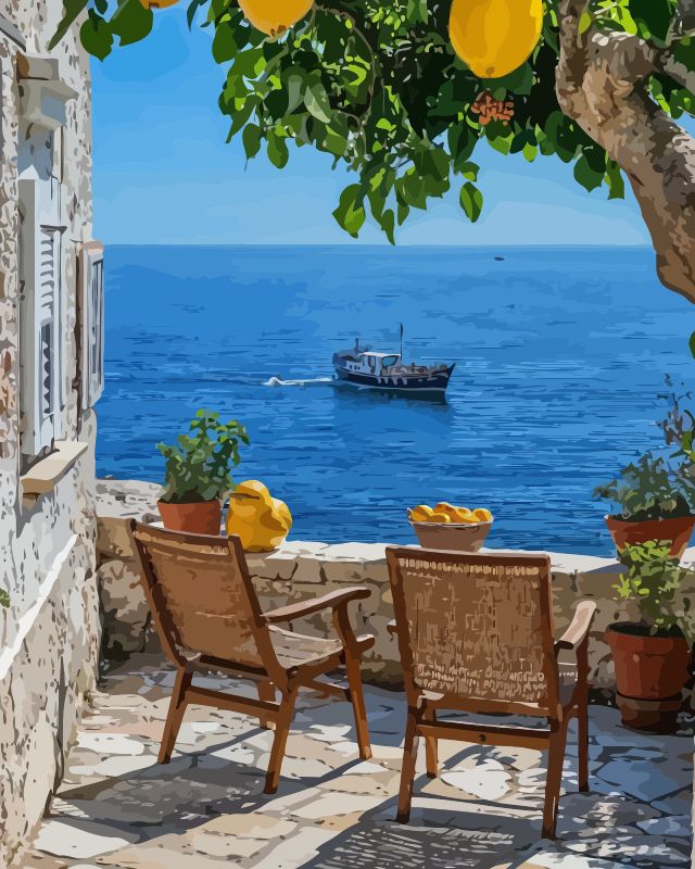 Mediterranean Terrace Lemon Garden Paint by Numbers for Adults by Paintarthub
