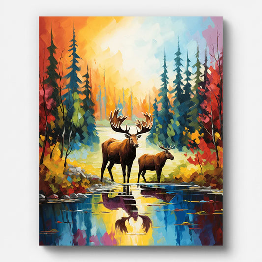 Moose by The Water Paint by Numbers for Adults by Paintarthub - Finished Wall Art