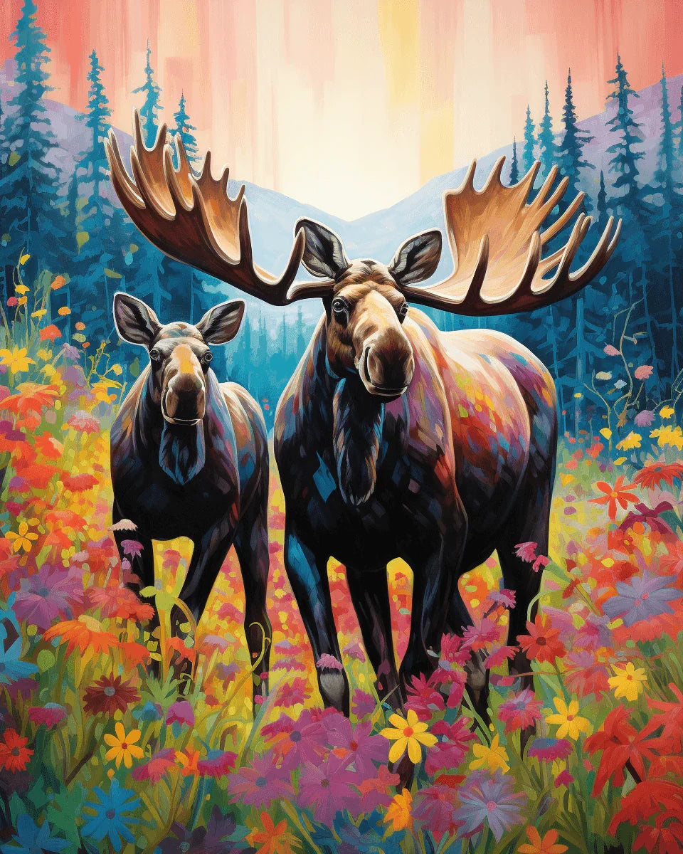 Moose in A Colorful Valley Paint by Number for Adults by Paintarthub