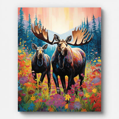 Moose in A Colorful Valley Paint by Numbers for Adults by Paintarthub - Finished Wall Art