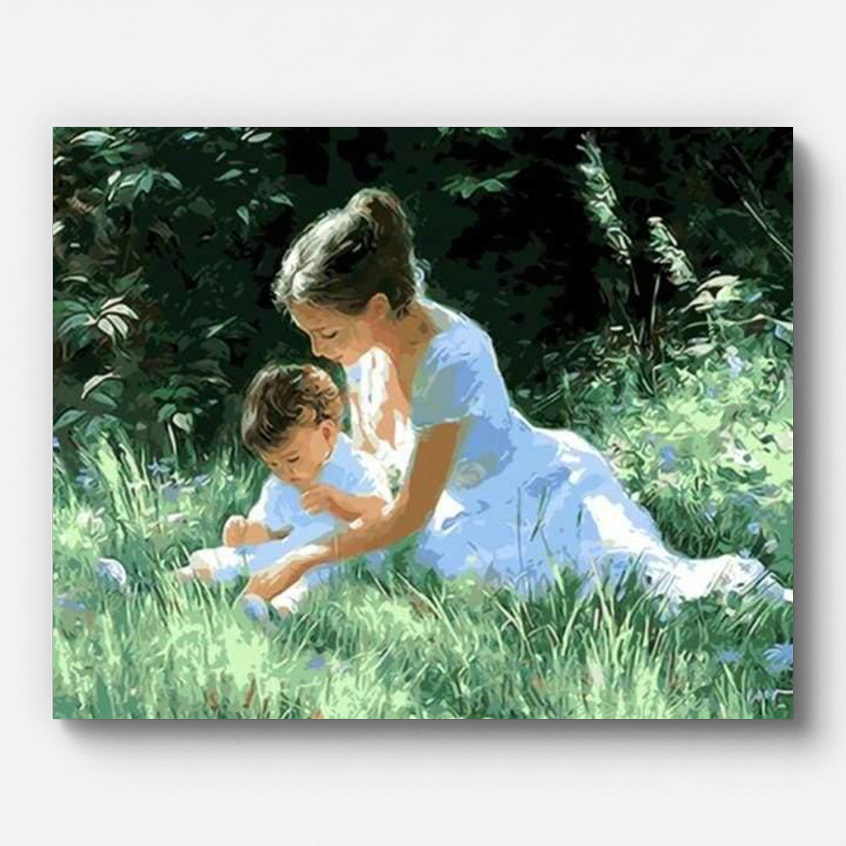 Mother and Child in Grass Paint by Numbers for Adults by Paintarthub - Finished Wall Art