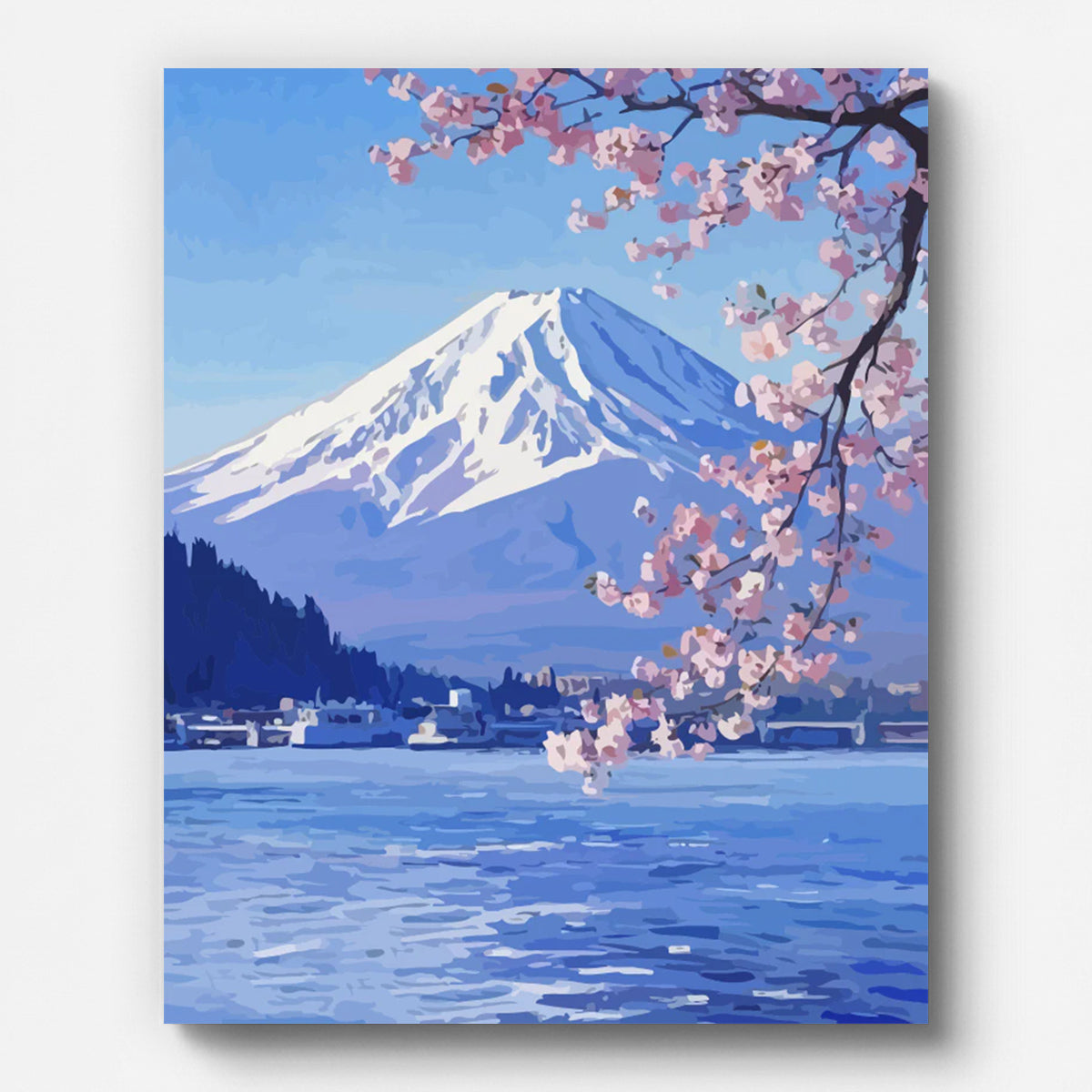 Mount Fuji Cherry Blossom Paint by Numbers for Adults by Paintarthub - Finished Wall Art