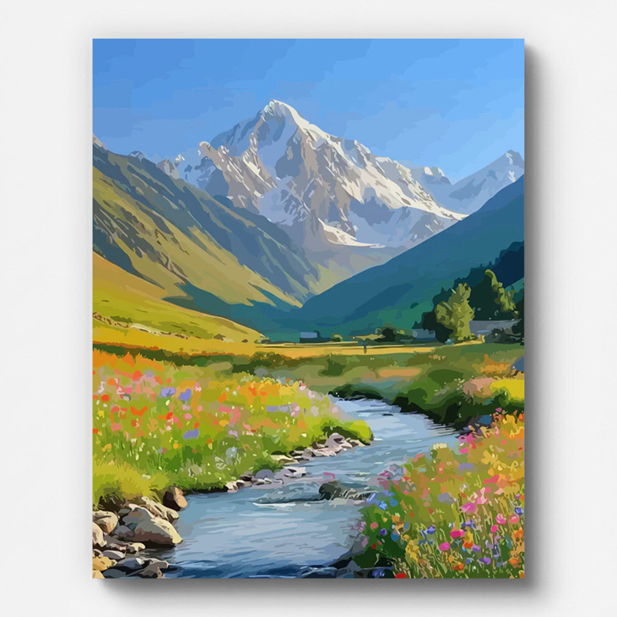 Mountain Countryside Alpine Stream Paint by Numbers for Adults by Paintarthub - Finished Wall Art