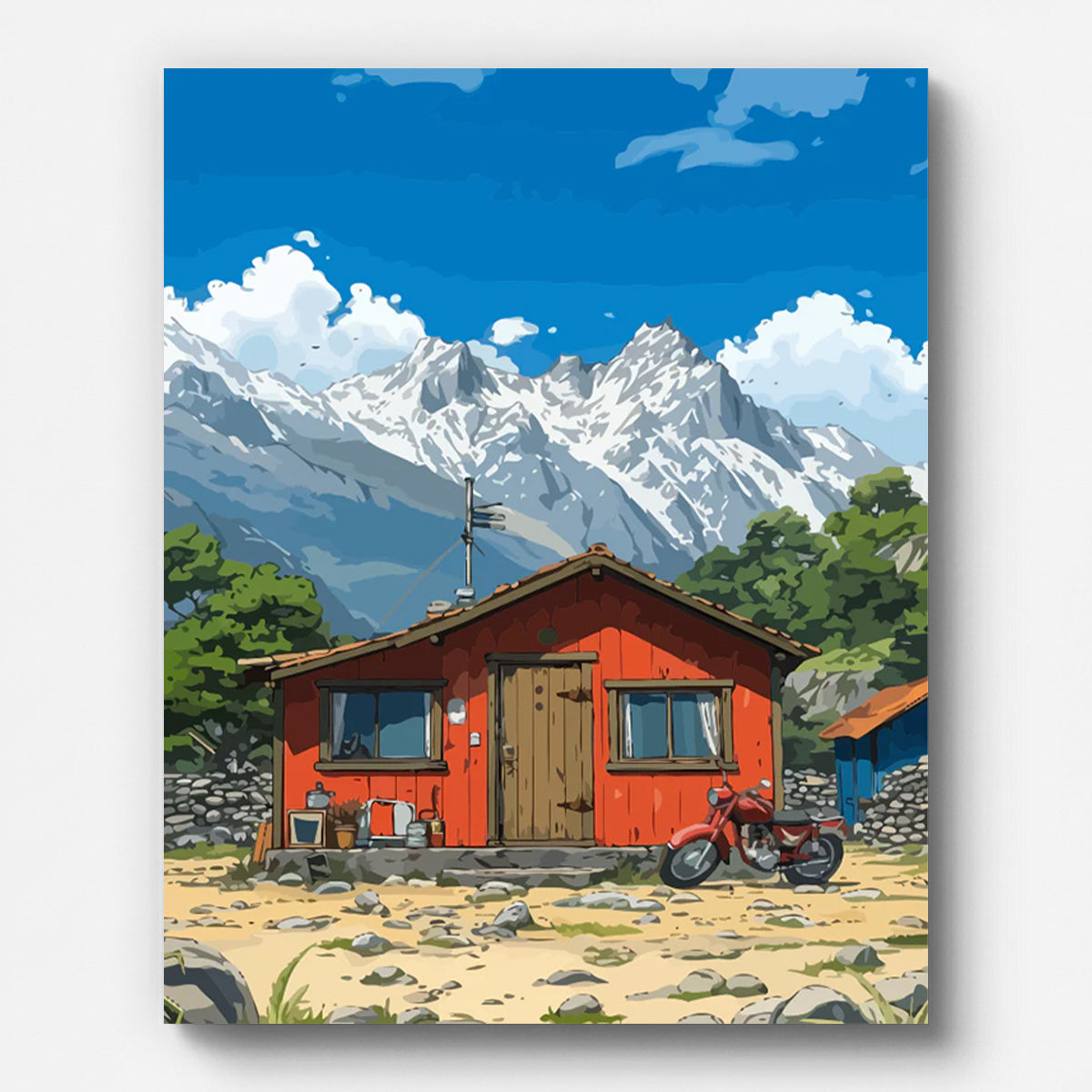 Mountain Countryside Red Cabin Paint by Numbers for Adults by Paintarthub - Finished Wall Art