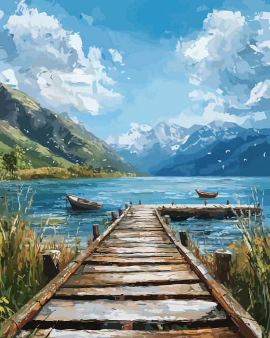Mountain Lake Boardwalk Paint by Numbers for Adults by Paintarthub