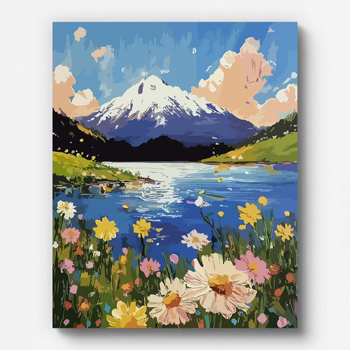 Mountain Lake Wildflowers Paint by Numbers for Adults by Paintarthub - Finished Wall Art