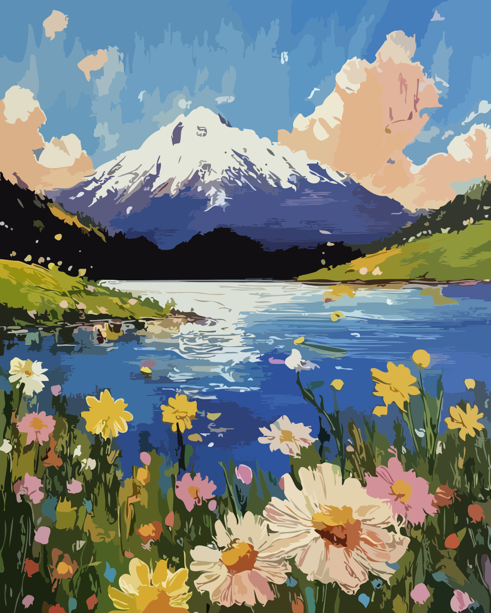 Mountain Lake Wildflowers Paint by Numbers for Adults by Paintarthub