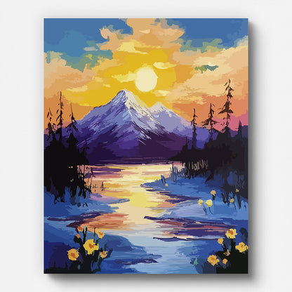 Mountain Sunset River Paint by Numbers for Adults by Paintarthub - Finished Wall Art