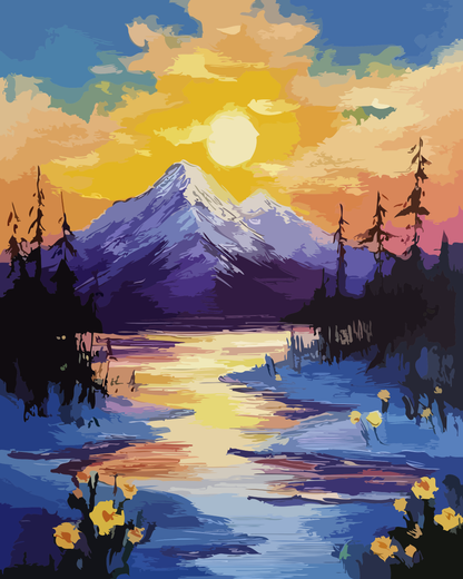 Mountain Sunset River Paint by Numbers for Adults by Paintarthub