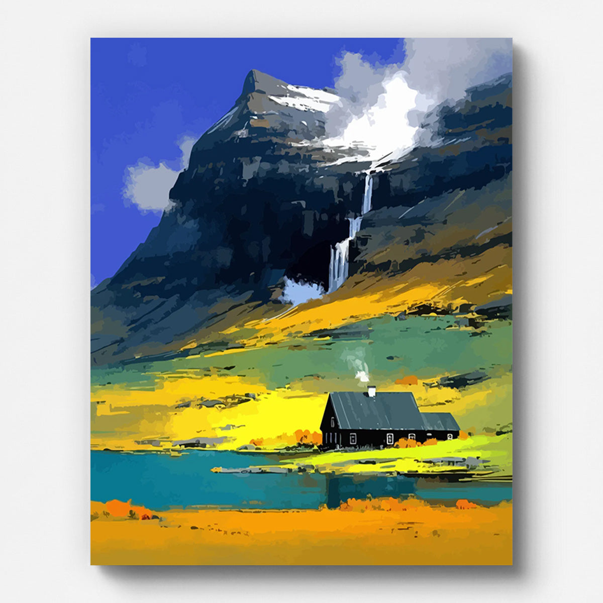 Mountain Waterfall Paint by Numbers for Adults by Paintarthub - Finished Wall Art