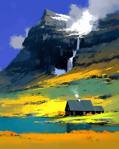 Mountain Waterfall Paint by Numbers for Adults by Paintarthub