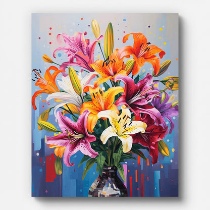 Multi-colored Lilies Paint by Numbers for Adults by Paintarthub - Finished Wall Art