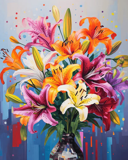 Multi-colored Lilies Paint by Numbers for Adults by Paintarthub