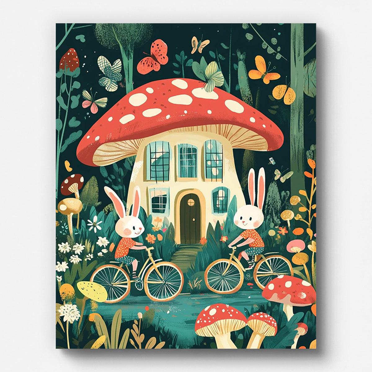 Mushroom House and Bunnies Paint by Numbers for Adults by Paintarthub - Finished Wall Art