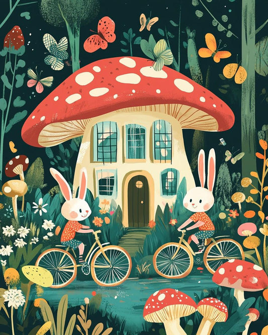 Mushroom House and Bunnies Paint by Numbers for Adults by Paintarthub