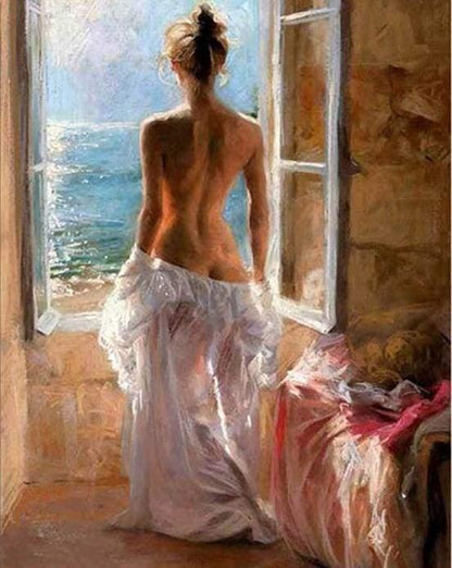 Naked Woman by Window Paint by Numbers for Adults by Paintarthub