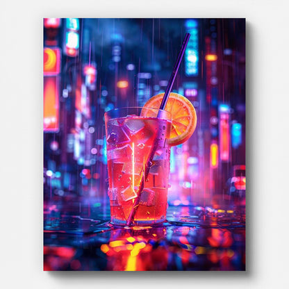 Neon City Cocktail Paint by Numbers for Adults by Paintarthub - Finished Wall Art