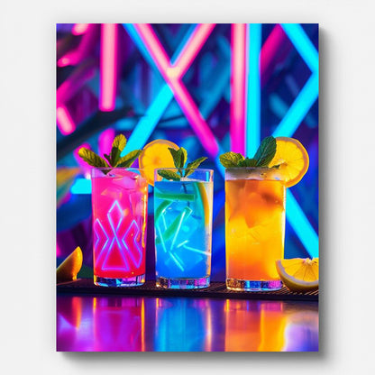 Neon Cocktail Paint by Numbers for Adults by Paintarthub - Finished Wall Art