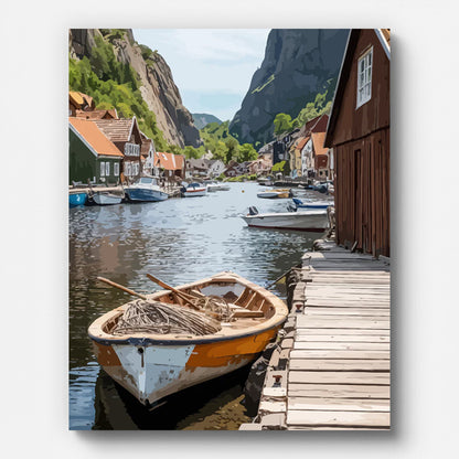 Nordic Fjord Village Paint by Numbers for Adults by Paintarthub - Finished Wall Art