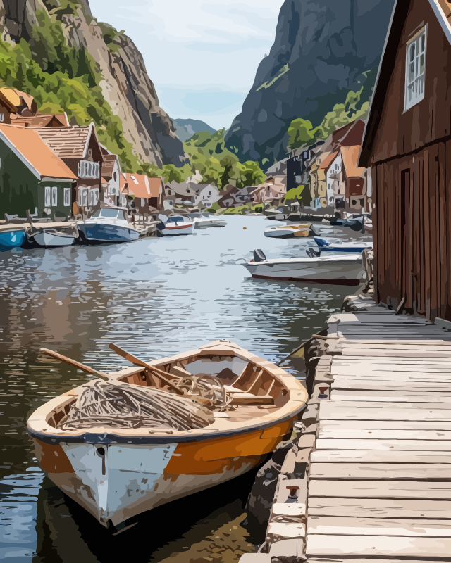 Nordic Fjord Village Paint by Numbers for Adults by Paintarthub