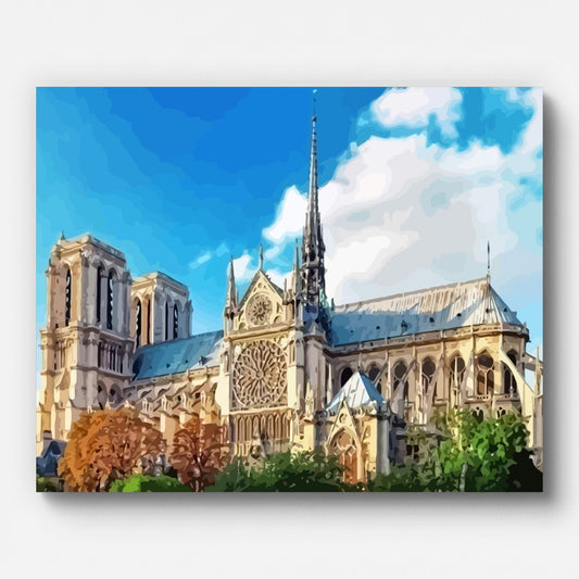 Notre Dame Cathedral under Blue Sky Paint by Numbers for Adults by Paintarthub - Finished Wall Art