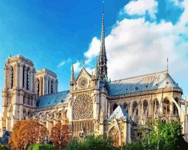 Notre Dame Cathedral under Blue Sky Paint by Numbers for Adults by Paintarthub