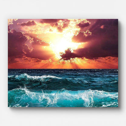 Ocean Sunrise Paint by Numbers for Adults by Paintarthub - Finished Wall Art